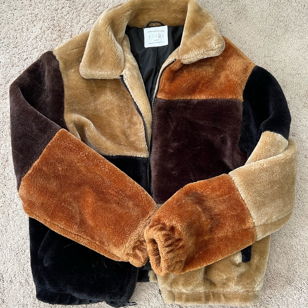 URBAN OUTFITTERS PATCHWORK FAUX FUR JACKET